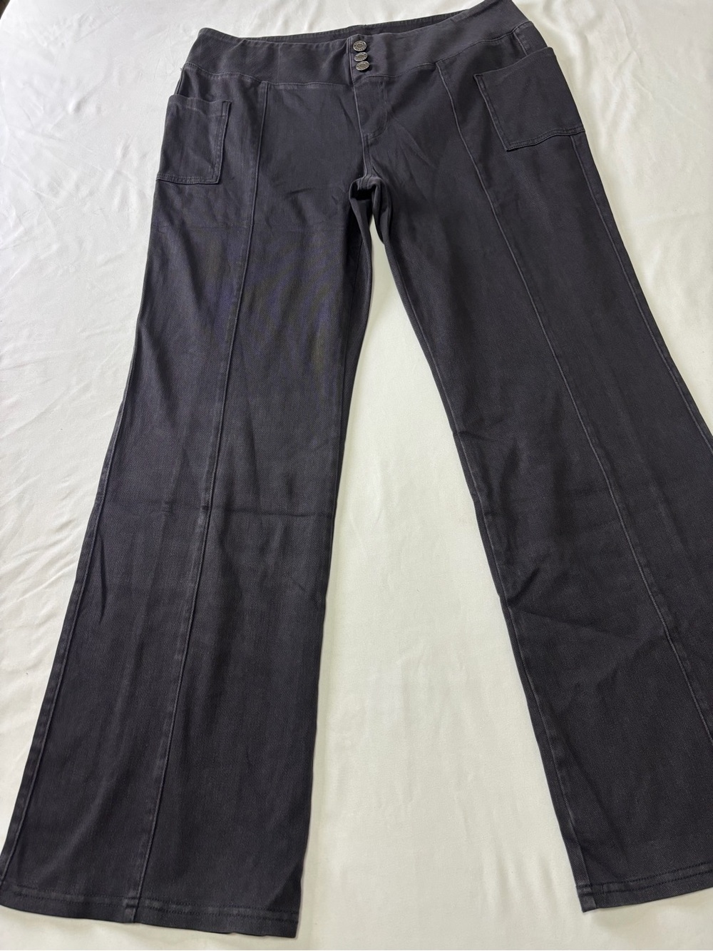 HALARA Black Wide-Leg Stretch Jeans with Front Patch Pockets